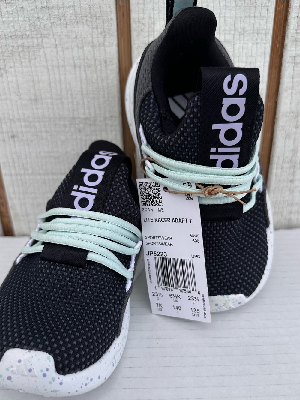 adidas Kids Black Sneakers with Mint Laces